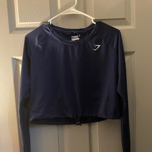 Navy blue drawstring crop top